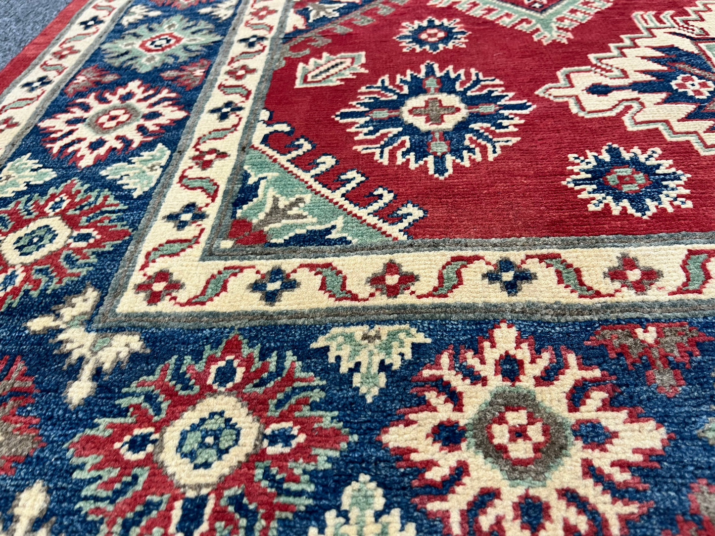 Kazak Geometric Red 5X7 Handmade Wool Rug # 13818