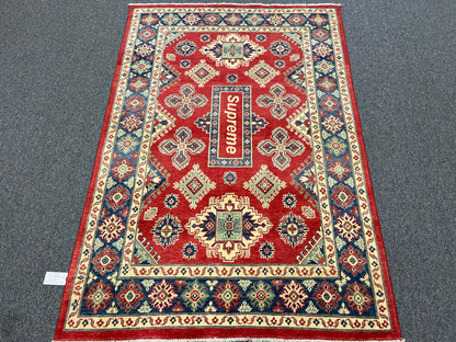 Kazak Geometric Red 5X7 Handmade Wool Rug # 13818