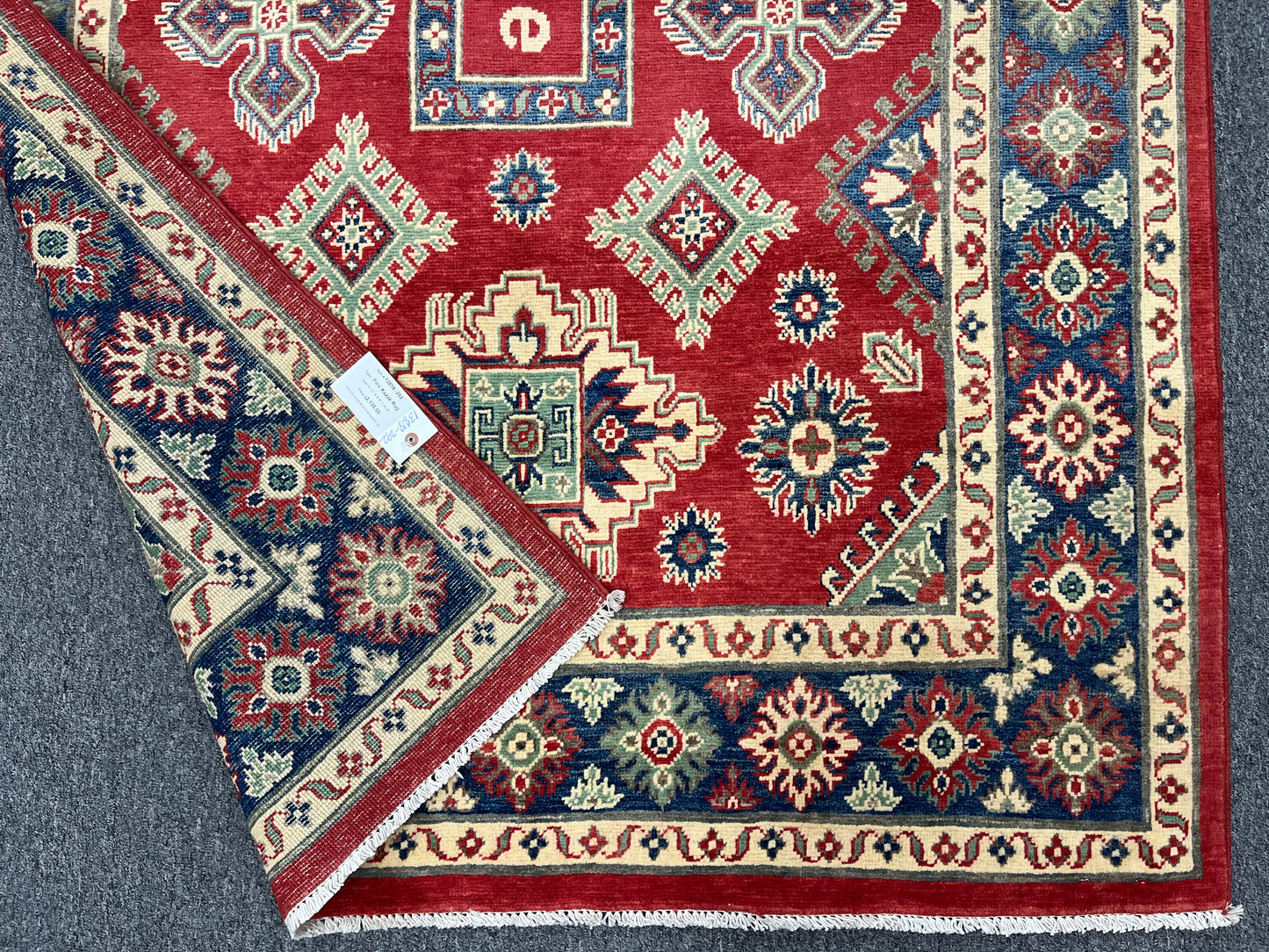 Kazak Geometric Red 5X7 Handmade Wool Rug # 13818