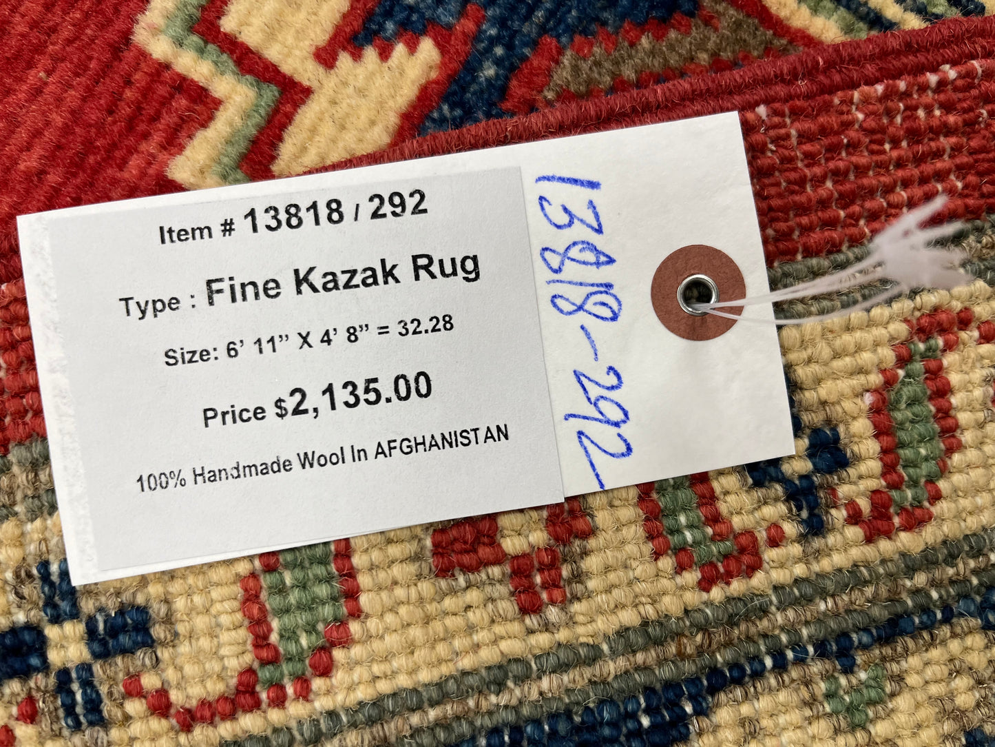 Kazak Geometric Red 5X7 Handmade Wool Rug # 13818