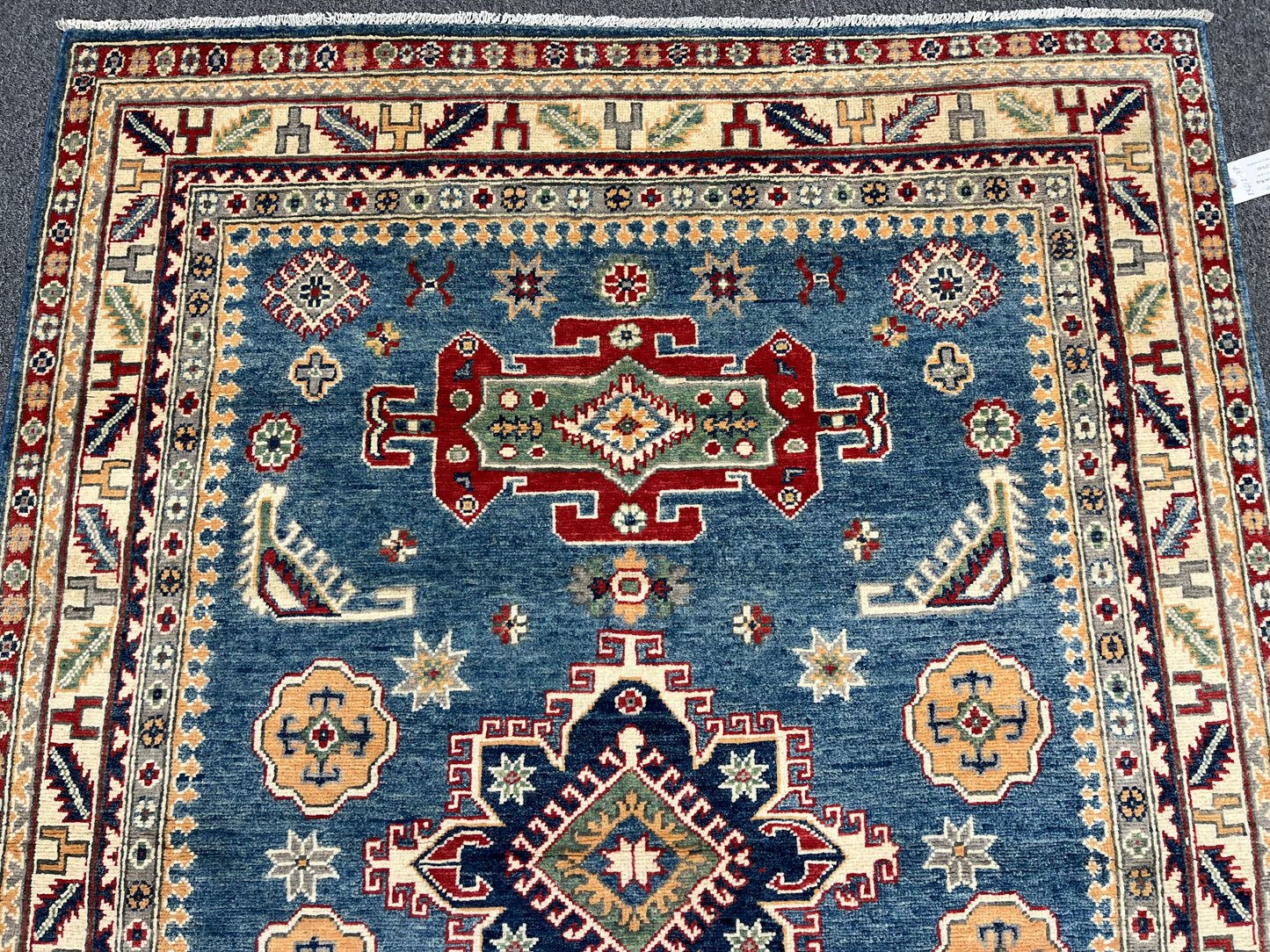 Light Blue Geometric Kazak 5X7 Handmade Wool Rug # 13612