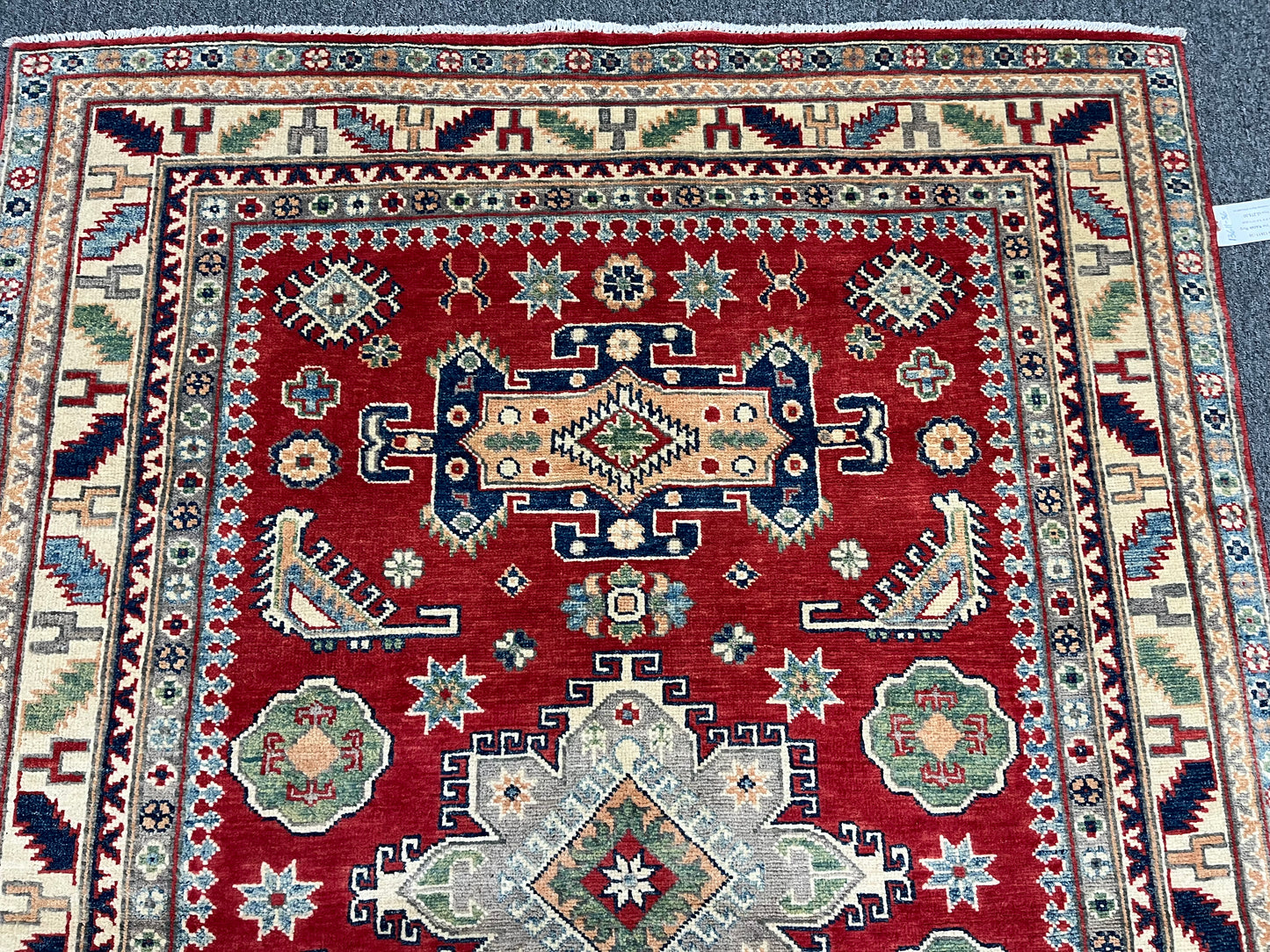 Red Geometric Kazak 5X7 Handmade Wool Rug # 13611