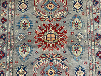 Gray Geometric Kazak 5X7 Handmade Wool Rug # 13608