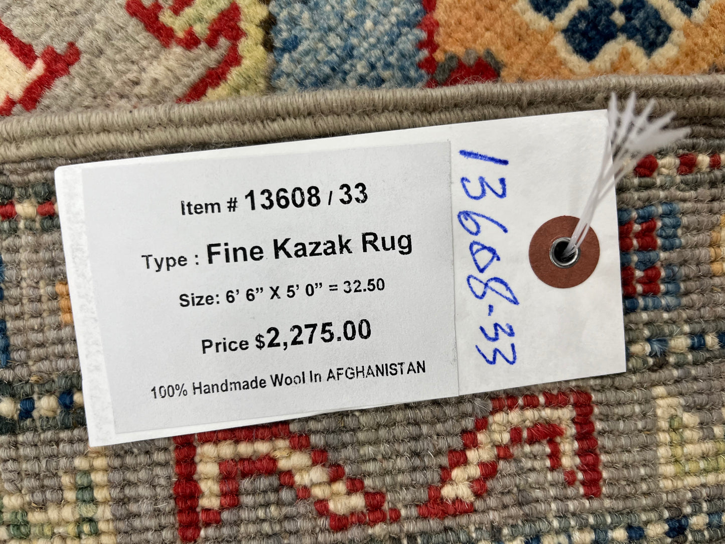 Gray Geometric Kazak 5X7 Handmade Wool Rug # 13608