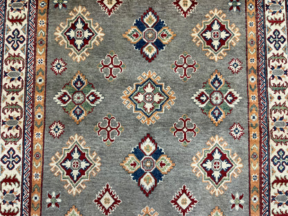 Gray Geometric Kazak 5X7 Handmade Wool Rug # 13609