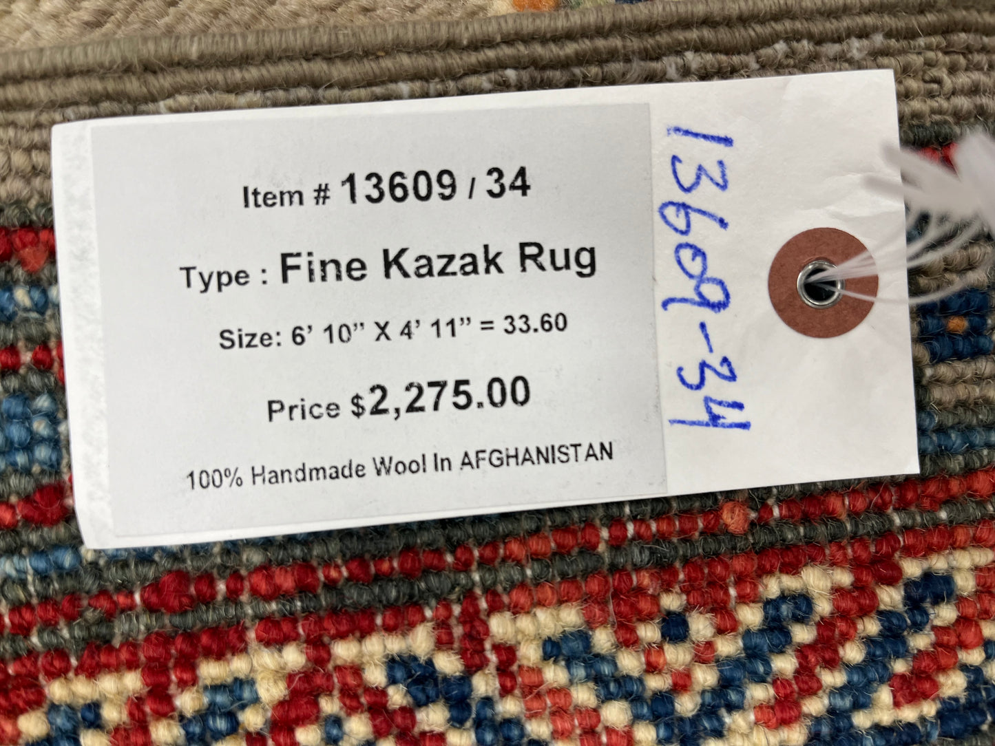 Gray Geometric Kazak 5X7 Handmade Wool Rug # 13609