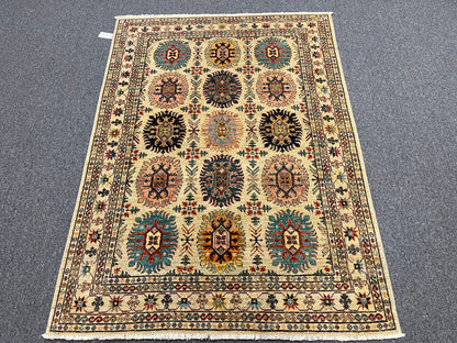 Beige Multicolor Tribal 5X7 Handmade Wool Rug # 13990