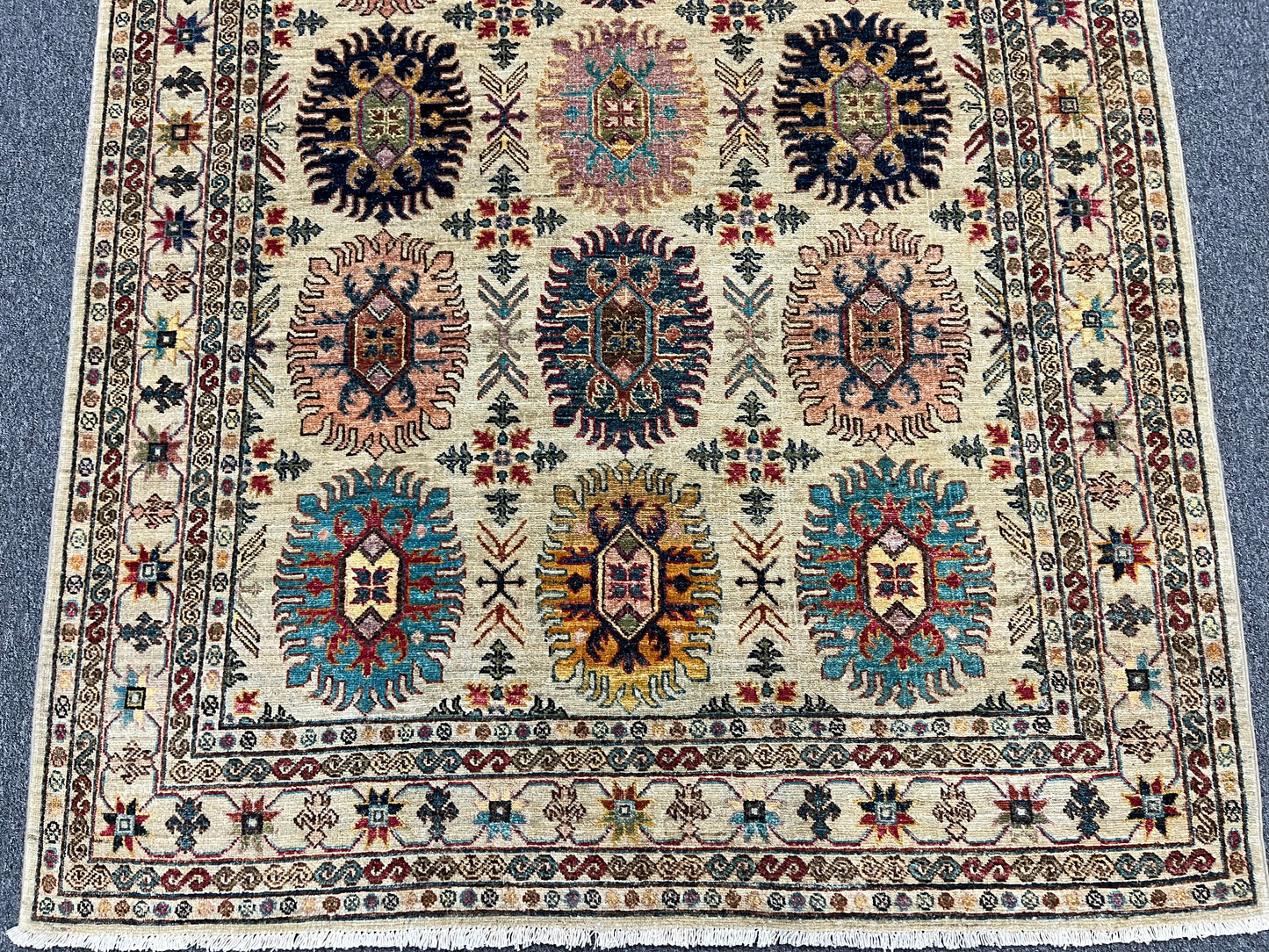 Beige Multicolor Tribal 5X7 Handmade Wool Rug # 13990