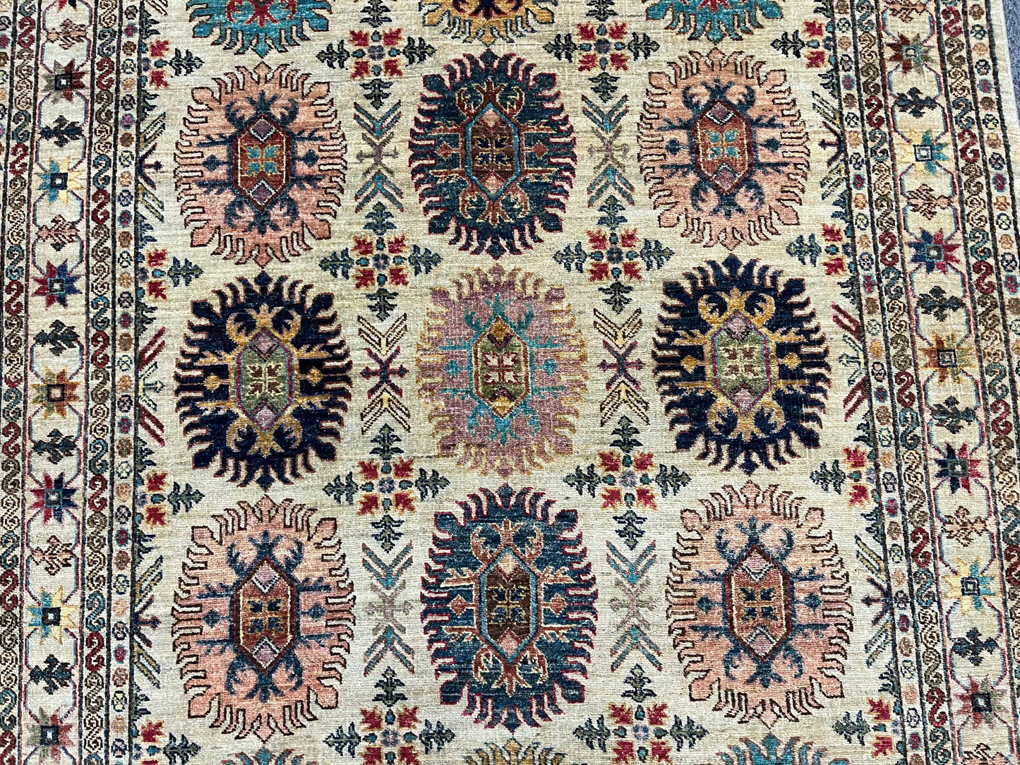 Beige Multicolor Tribal 5X7 Handmade Wool Rug # 13990