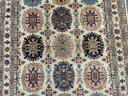 Beige Multicolor Tribal 5X7 Handmade Wool Rug # 13990