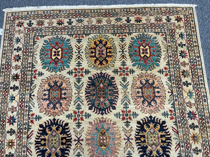 Beige Multicolor Tribal 5X7 Handmade Wool Rug # 13990