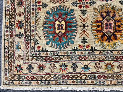 Beige Multicolor Tribal 5X7 Handmade Wool Rug # 13990