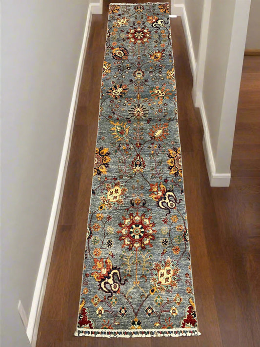 Gray/Silver Mahal 2' 9"X13 Handmade Wool Runner # 14151