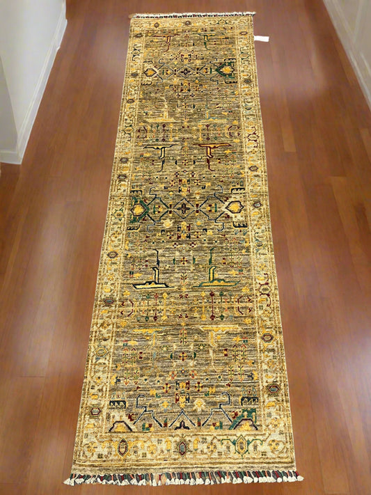 Runner 2' 9"X 9' Brown/Gold Mahal Handmade Wool Rug # 14153