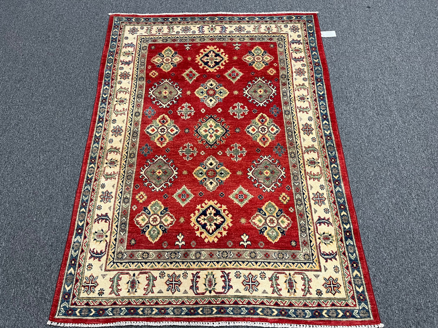 Red Geometric Kazak 5X7 Handmade Wool Rug # 13811