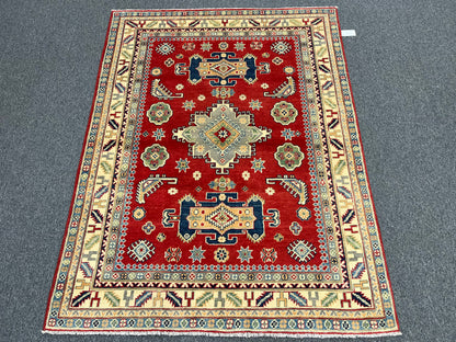 Geometric Red 5X7 Kazak Oriental Rug # 13829