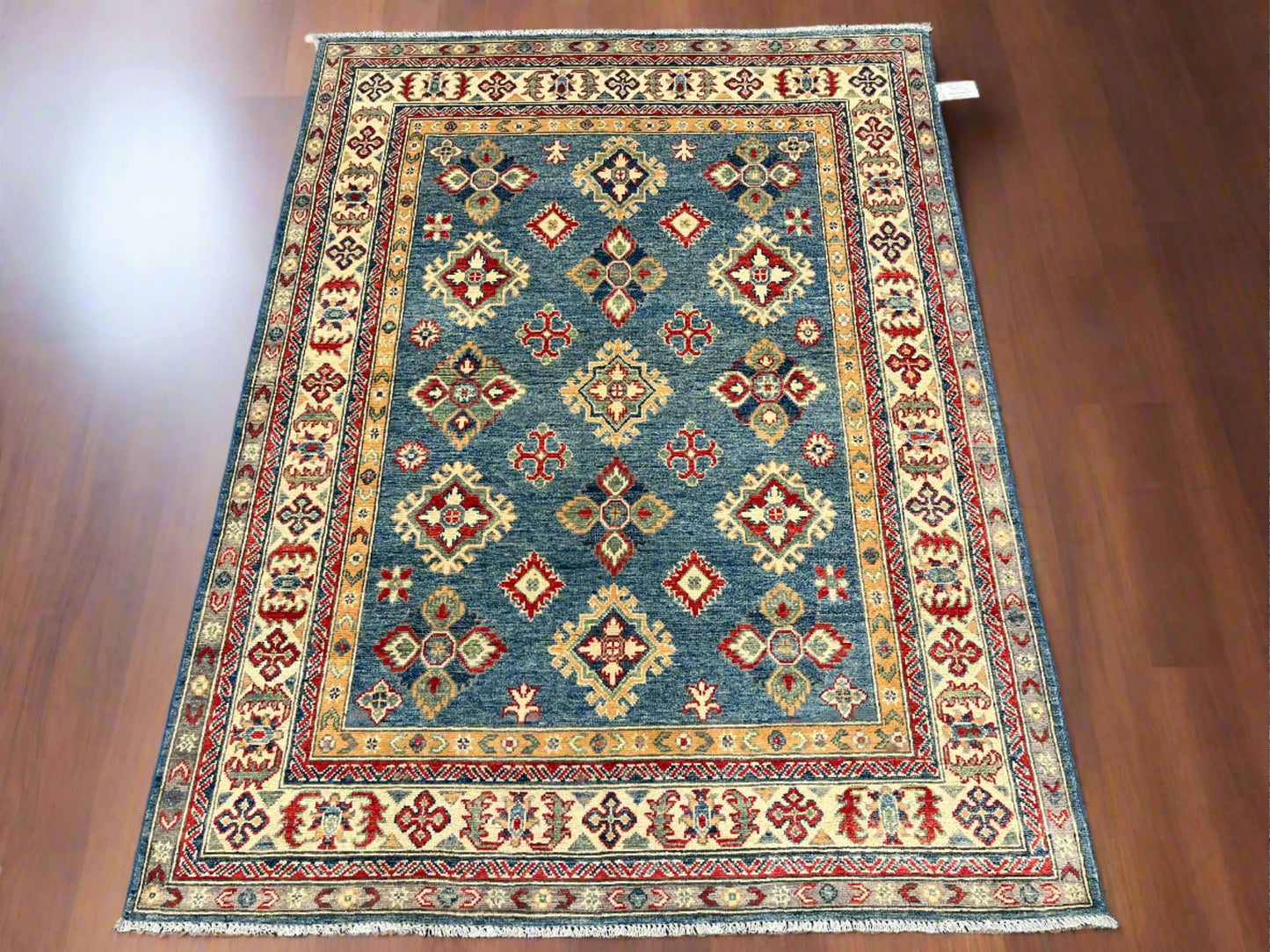 Geometric Light Blue 5X7 Kazak Oriental Rug # 13827