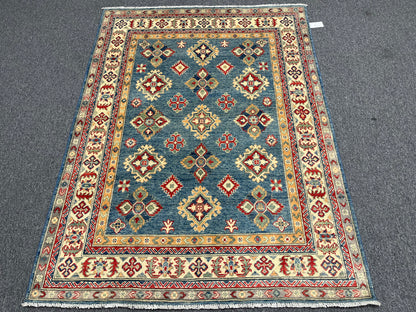 Geometric Light Blue 5X7 Kazak Oriental Rug # 13827