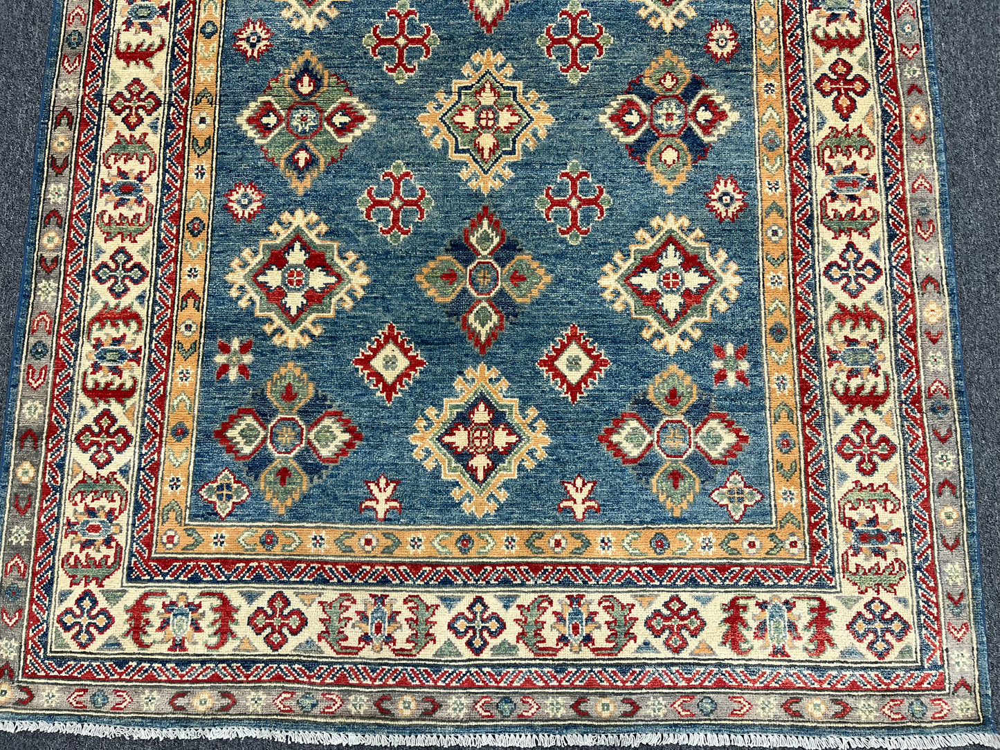 Geometric Light Blue 5X7 Kazak Oriental Rug # 13827