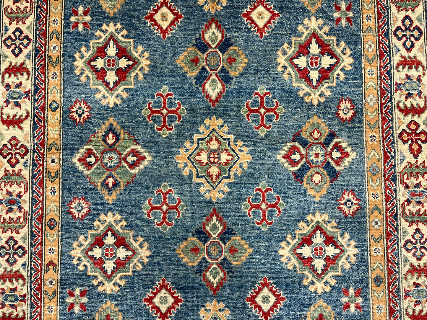 Geometric Light Blue 5X7 Kazak Oriental Rug # 13827