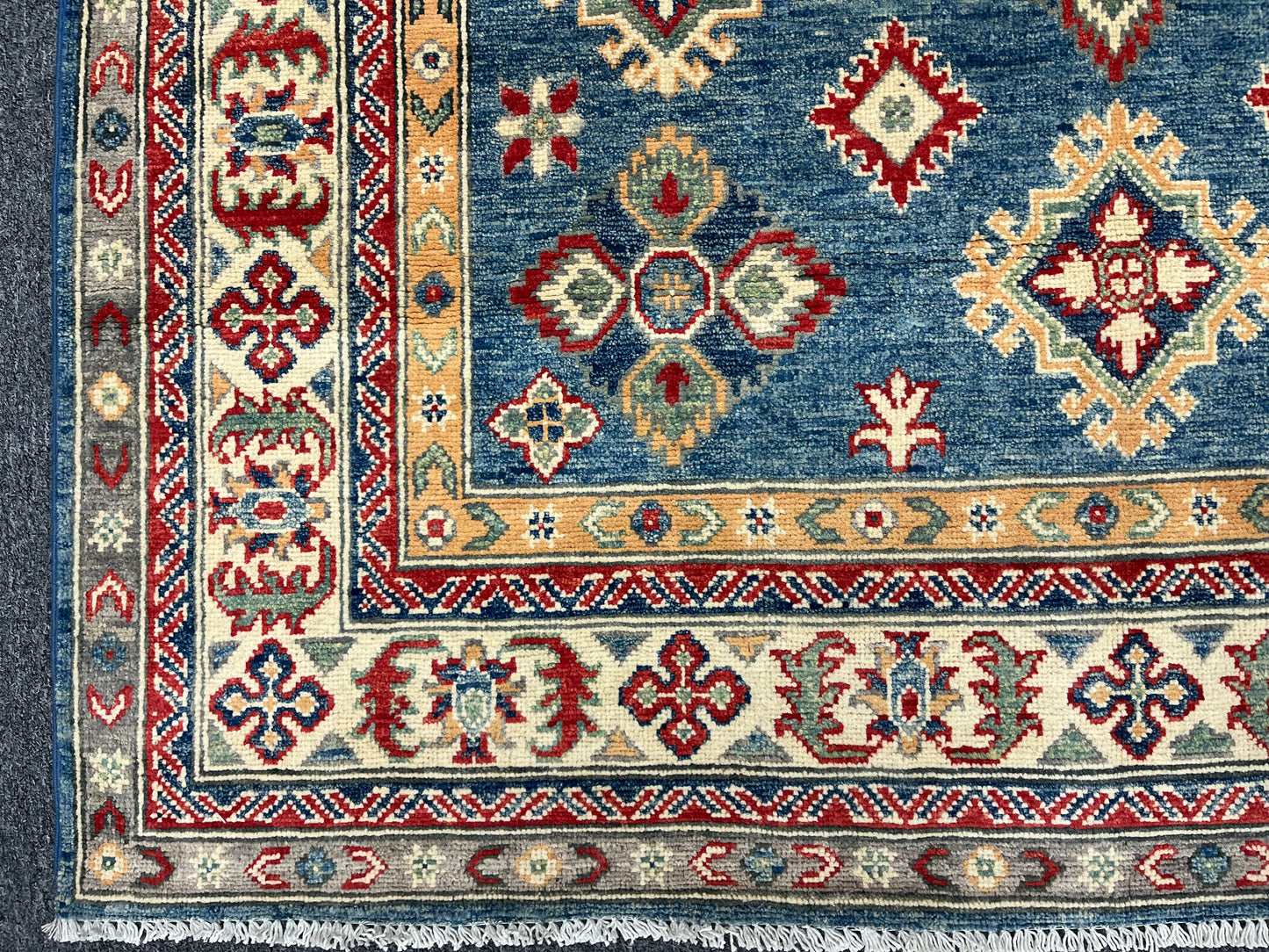 Geometric Light Blue 5X7 Kazak Oriental Rug # 13827