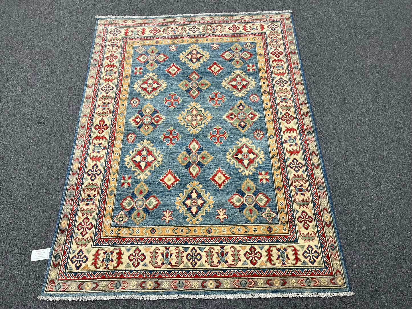 Geometric Light Blue 5X7 Kazak Oriental Rug # 13827