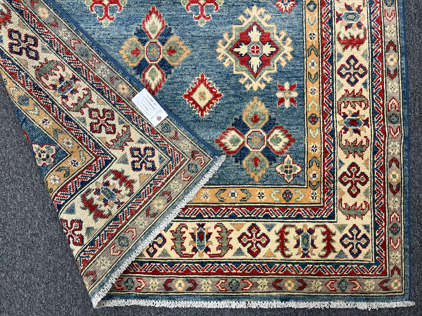 Geometric Light Blue 5X7 Kazak Oriental Rug # 13827