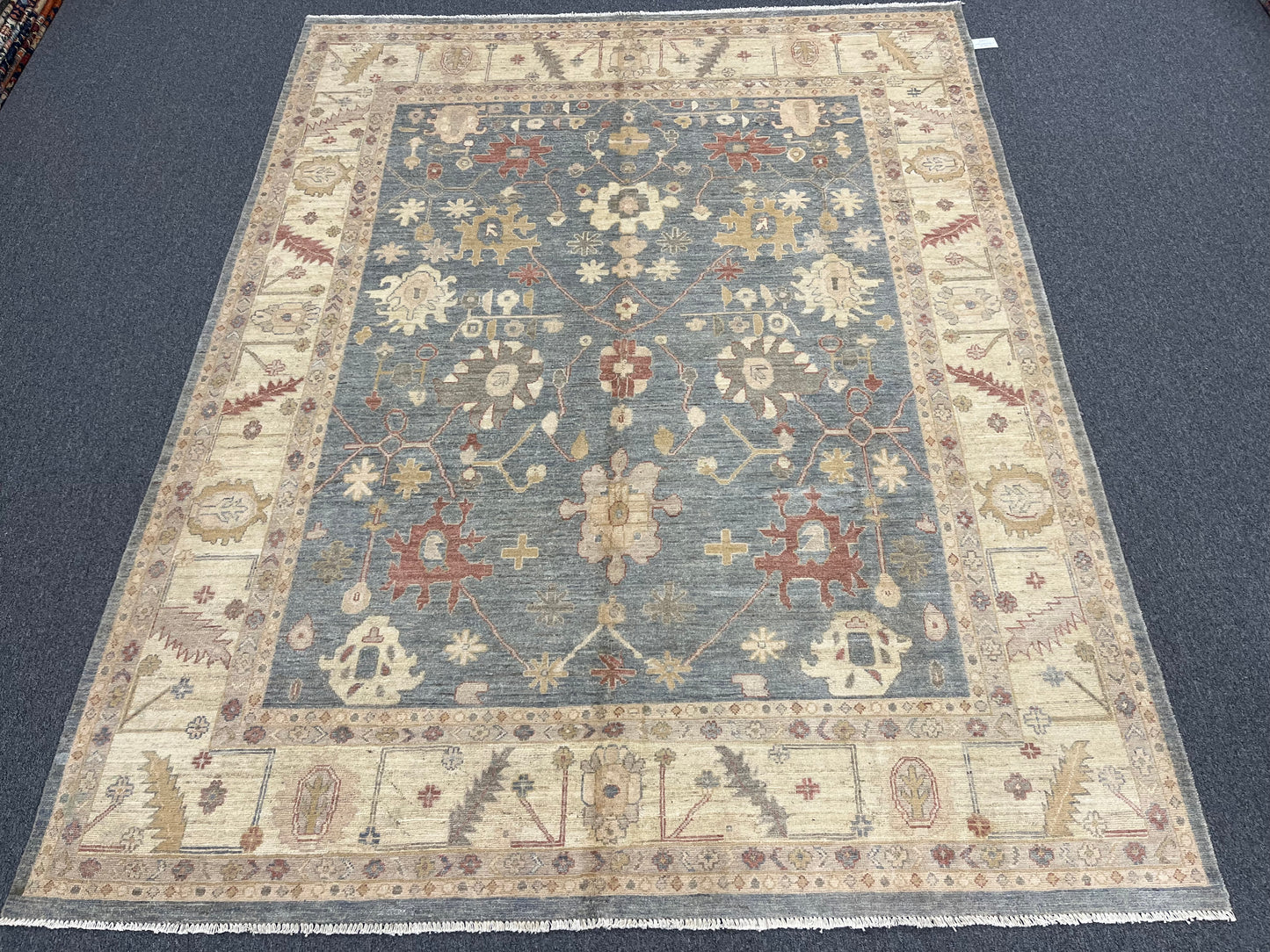 Soft Gray/Ivory Oushak 8X10 Handmade Wool Rug # 14307