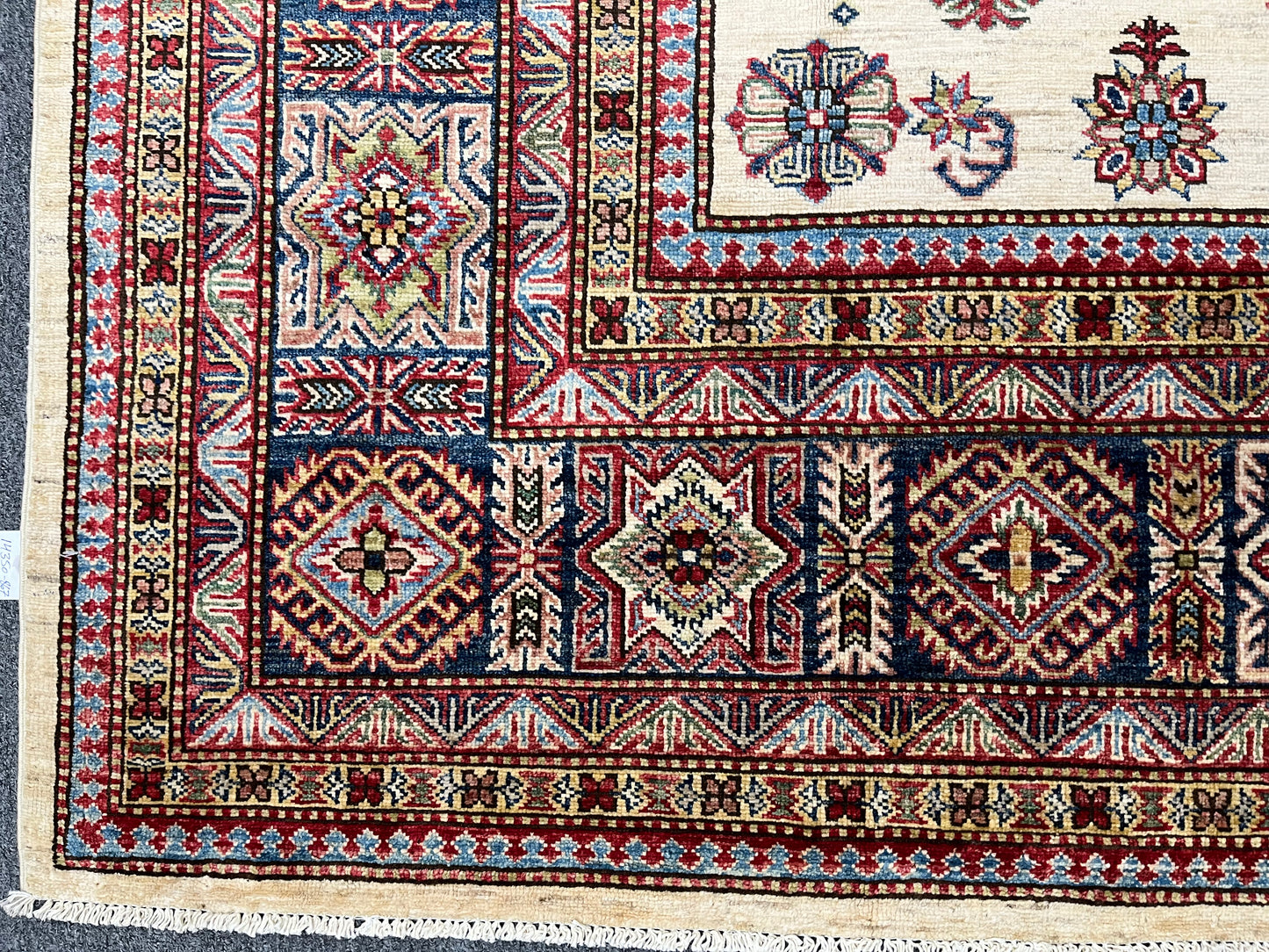 Beige Multicolor Super Kazak 8X10 Handmade Wool Rug # 14350