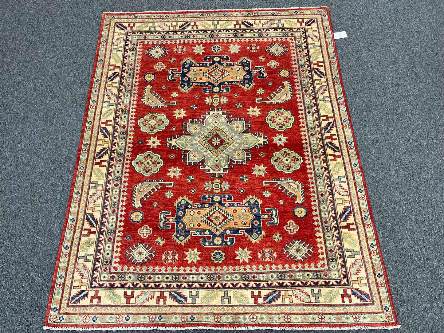 Kazak Geometric Red 5X7 Handmade Oriental Rug # 13910