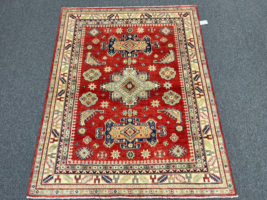 Kazak Geometric Red 5X7 Handmade Oriental Rug # 13910
