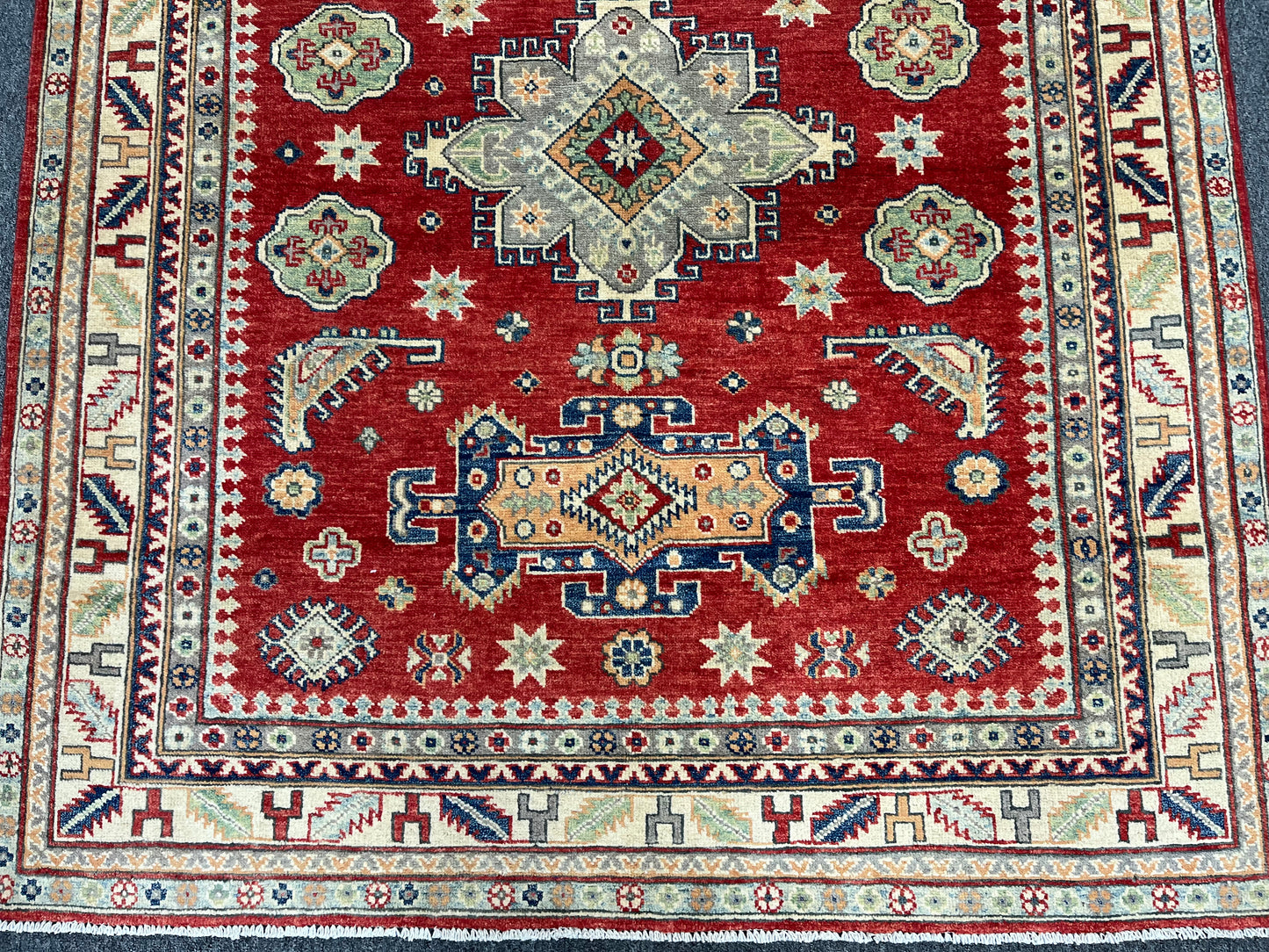 Kazak Geometric Red 5X7 Handmade Oriental Rug # 13910