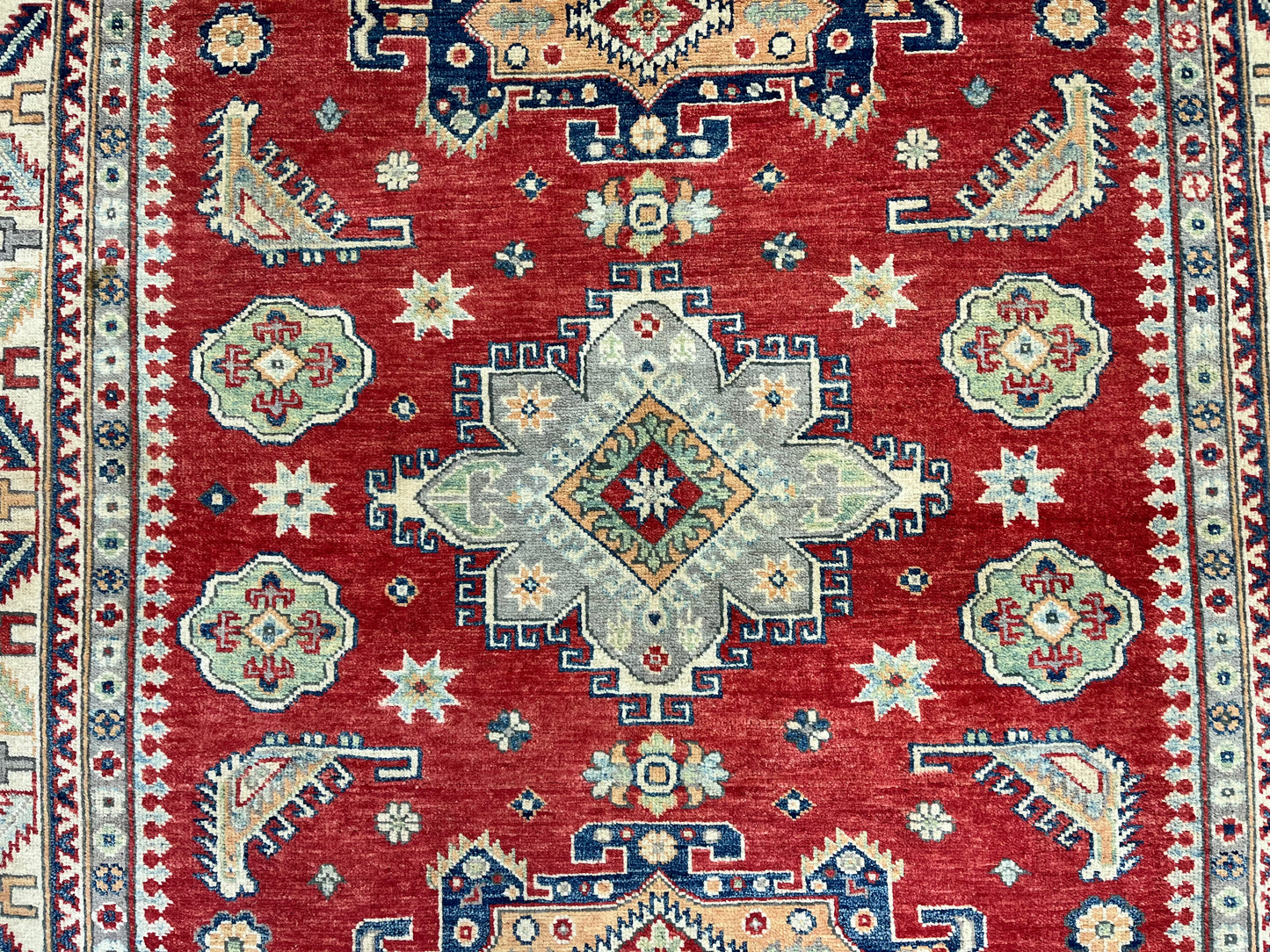 Kazak Geometric Red 5X7 Handmade Oriental Rug # 13910