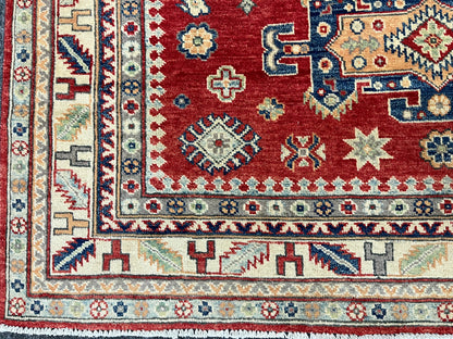 Kazak Geometric Red 5X7 Handmade Oriental Rug # 13910