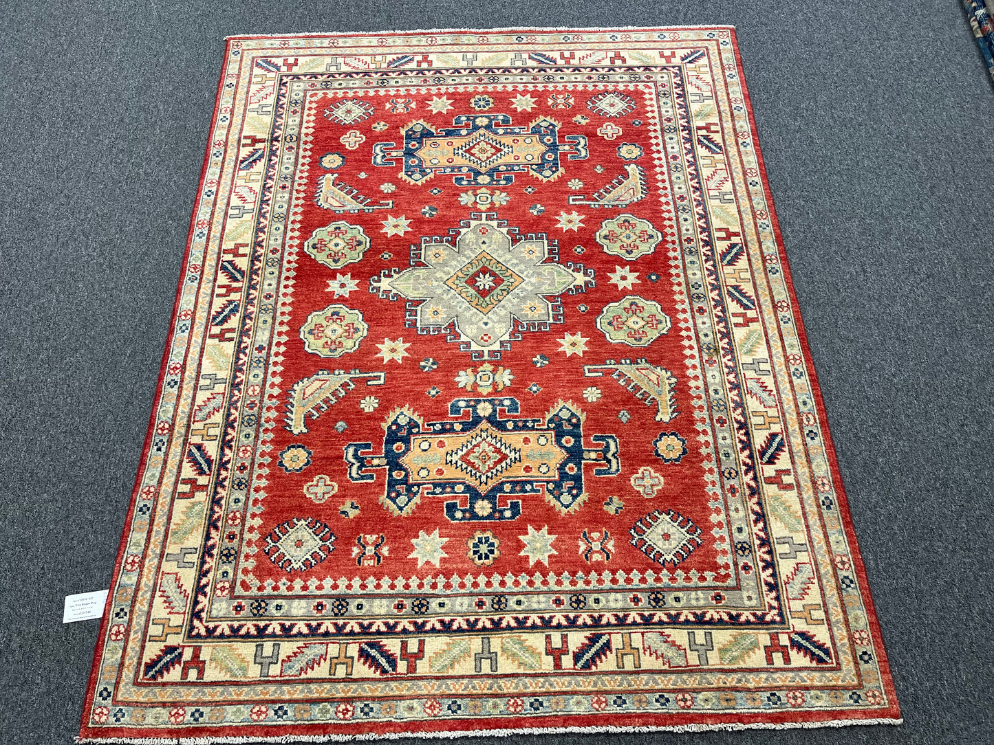 Kazak Geometric Red 5X7 Handmade Oriental Rug # 13910