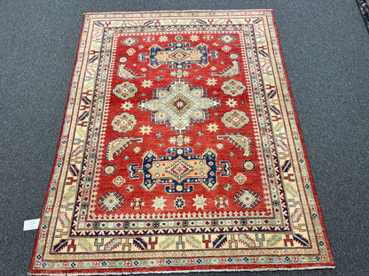 Kazak Geometric Red 5X7 Handmade Oriental Rug # 13910