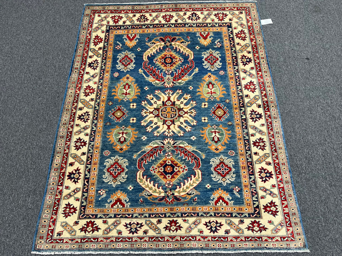 Geometric Light Blue Kazak 5X6 Handmade Oriental Rug # 13913