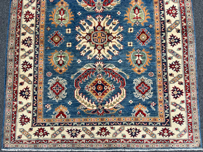 Geometric Light Blue Kazak 5X6 Handmade Oriental Rug # 13913