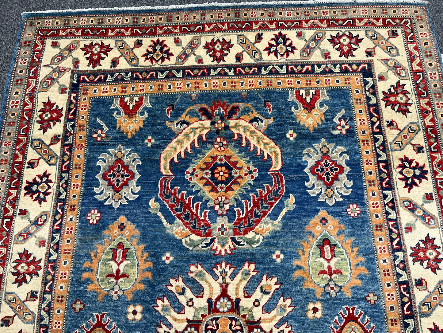 Geometric Light Blue Kazak 5X6 Handmade Oriental Rug # 13913