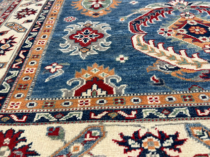 Geometric Light Blue Kazak 5X6 Handmade Oriental Rug # 13913