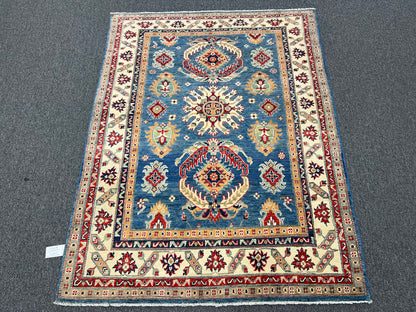 Geometric Light Blue Kazak 5X6 Handmade Oriental Rug # 13913