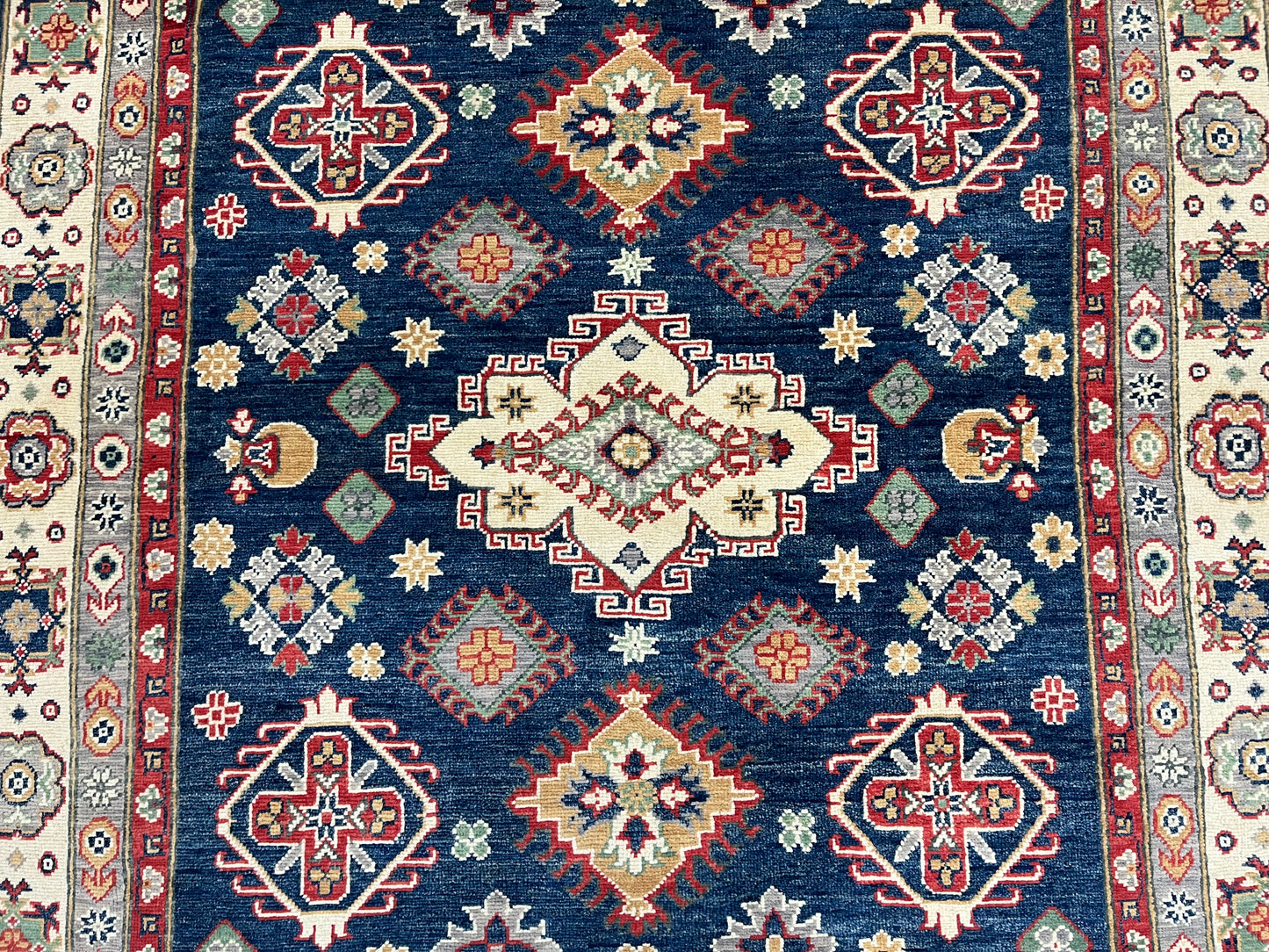 Geometric Navy Blue Kazak 6X8 Handmade Oriental Rug # 13659