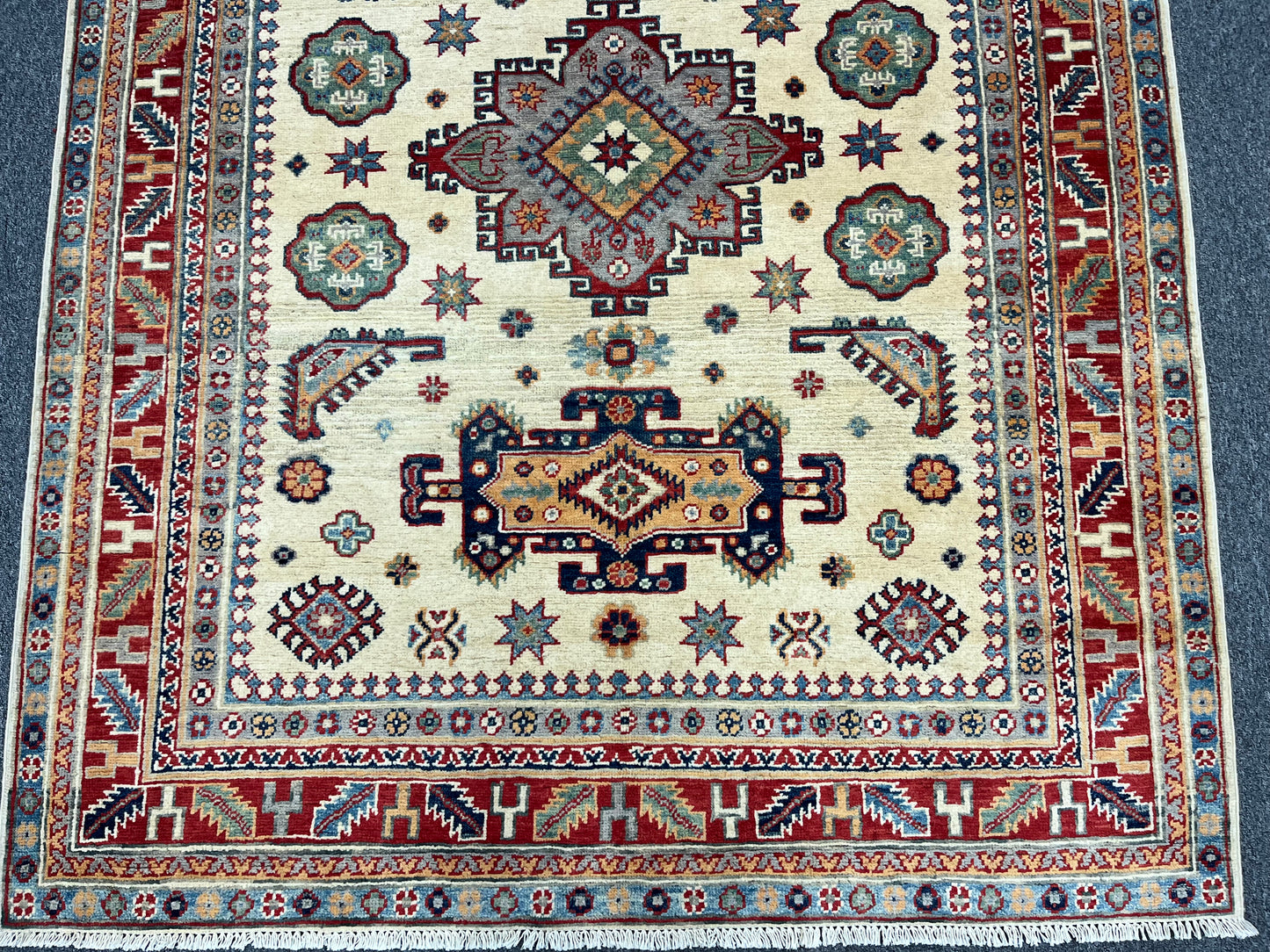 Beige Geometric Kazak 5X7 Handmade Oriental Rug # 13699