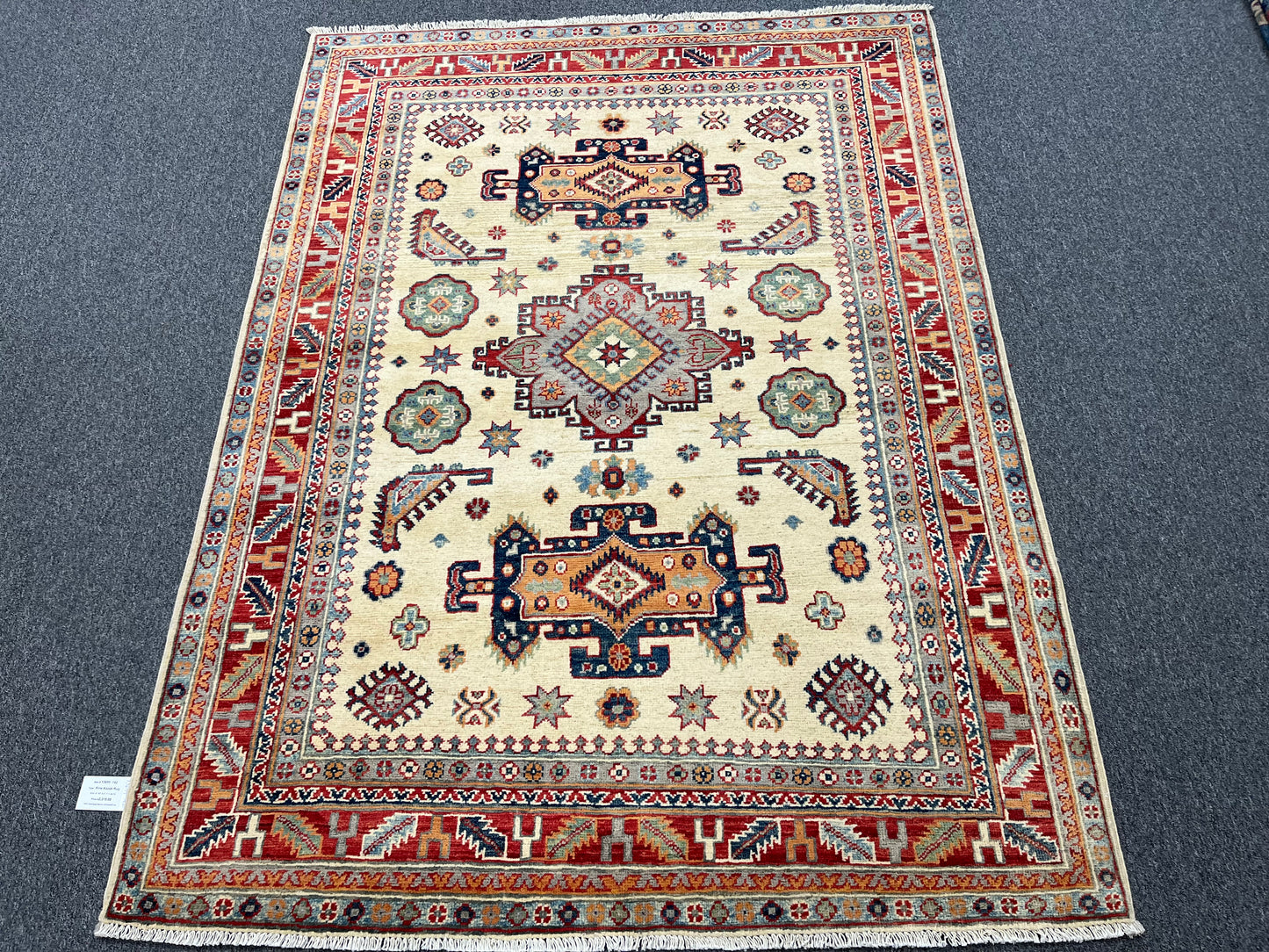 Beige Geometric Kazak 5X7 Handmade Oriental Rug # 13699