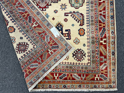 Beige Geometric Kazak 5X7 Handmade Oriental Rug # 13699