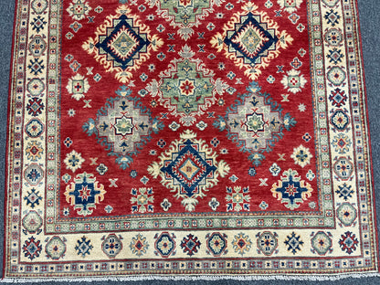 Red Geometric Kazak 5X7 Handmade Oriental Rug # 13838