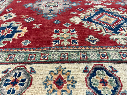 Red Geometric Kazak 5X7 Handmade Oriental Rug # 13838