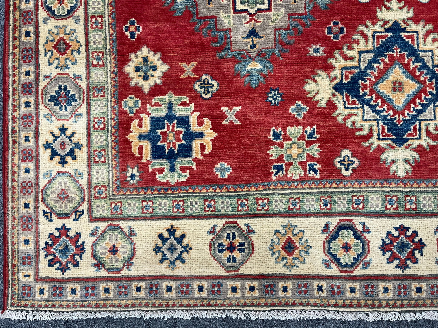 Red Geometric Kazak 5X7 Handmade Oriental Rug # 13838