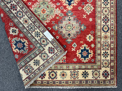 Red Geometric Kazak 5X7 Handmade Oriental Rug # 13838