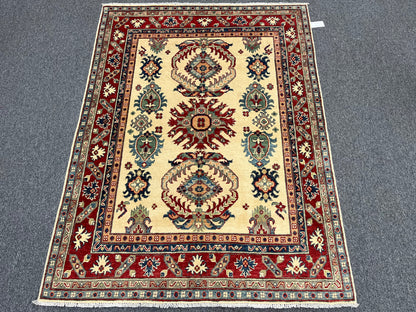 Beige Geometric Kazak 5X7 Handmade Oriental Rug # 13702